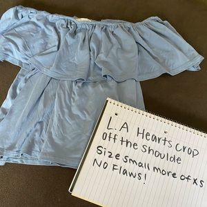 LA hearts crop off the shoulder top